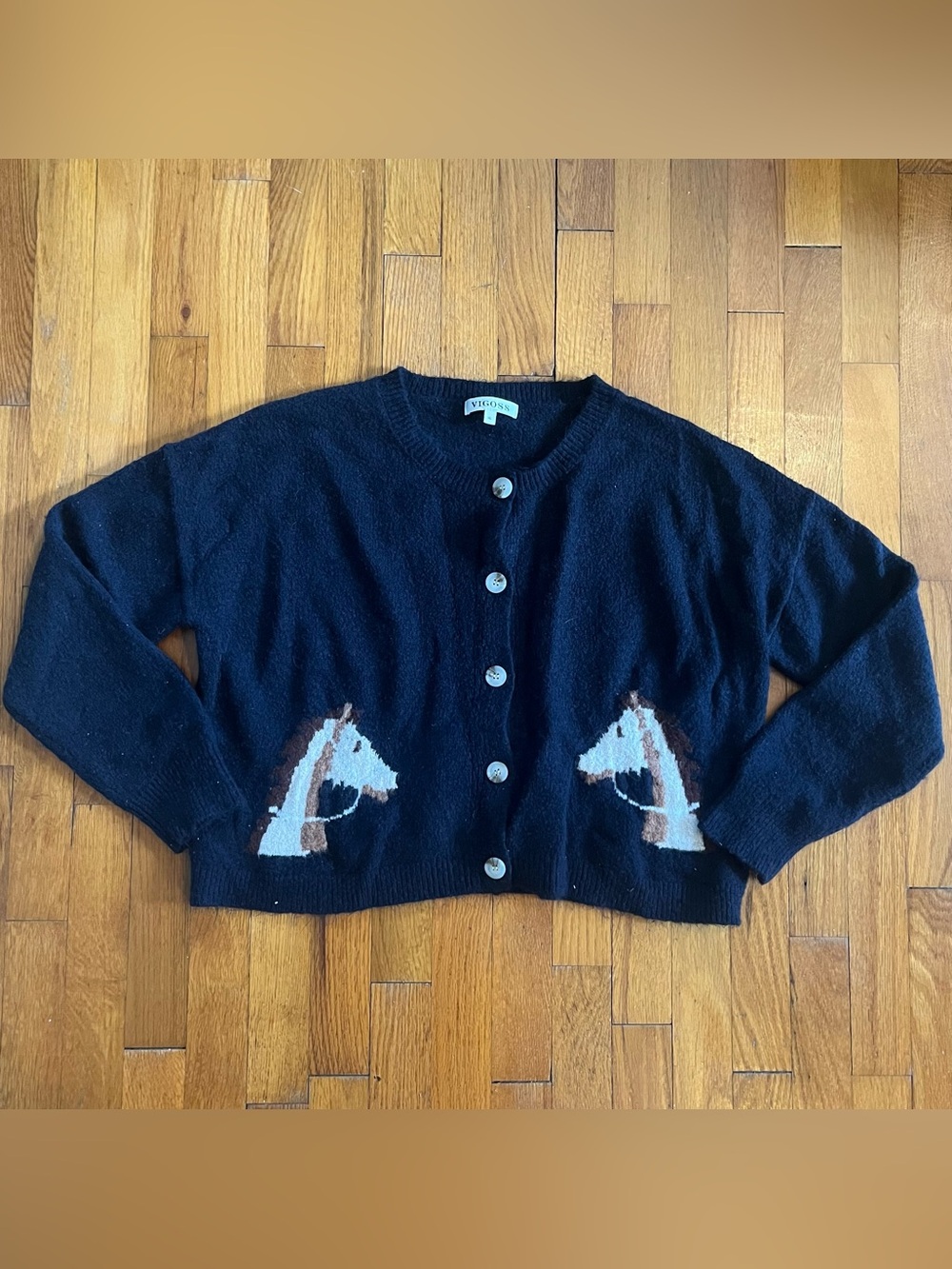 Vigoss Navy Cardigan with Horse Design Tagged XL